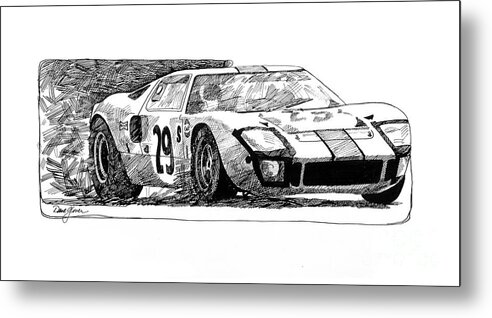 Automotive Metal Print featuring the drawing Ford GT - 40 by David Lloyd Glover