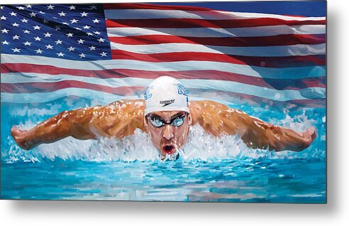 Michael Phelps Paintings Metal Print featuring the painting Michael Phelps Artwork by Sheraz A