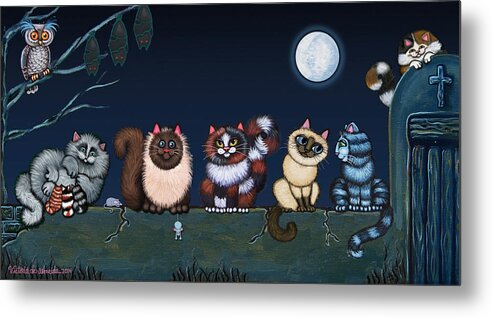 Cat Metal Print featuring the painting Moonlight On The Wall by Victoria De Almeida