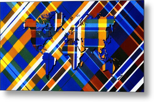 World Metal Print featuring the painting Painted Tartan World Map by Hakon Soreide