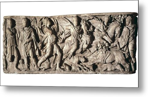 Horizontal Metal Print featuring the photograph Sarcophagus With Hunting Scene, 3rd C by Everett