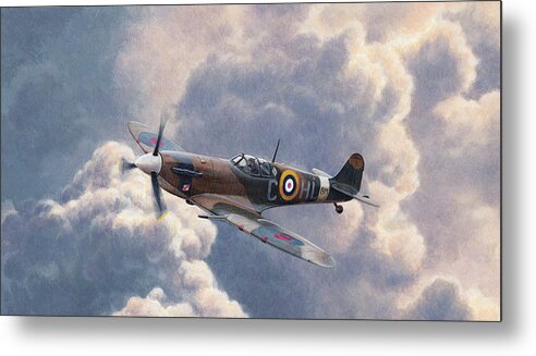 Adult Metal Print featuring the photograph Spitfire Plane Flying In Storm Cloud by Ikon Ikon Images