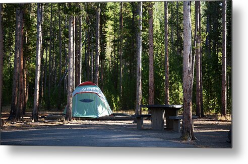 Camping Metal Print featuring the photograph Tent In Yellowstone Campsite by Terryfic3d