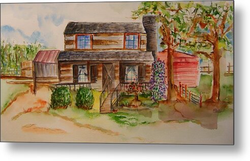 Cabin Metal Print featuring the painting The Red Sleigh Shoppe by Elaine Duras