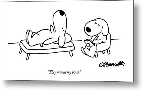 Animals Metal Print featuring the drawing They Moved My Bowl by Charles Barsotti