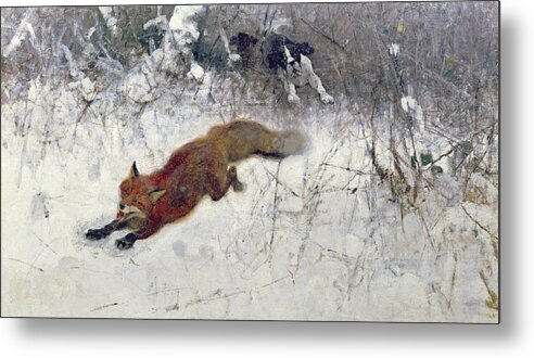 Hunted Metal Print featuring the painting Fox Being Chased through the Snow by Bruno Andreas Liljefors