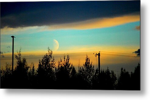 Blue Metal Print featuring the photograph A Peek At The Moon by Kathy Sampson