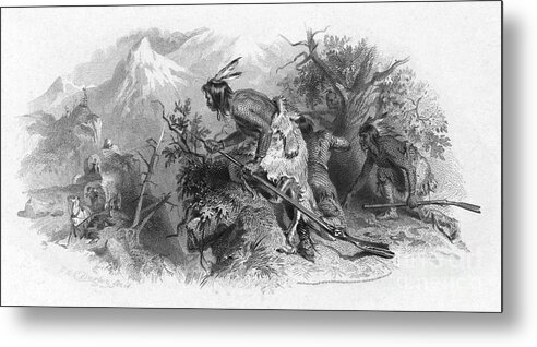 19th Century Metal Print featuring the photograph Banknote: Native American Attack by Granger