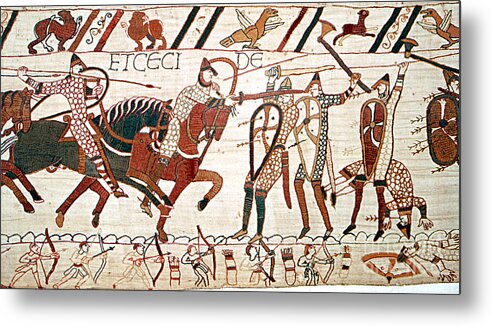 History Metal Print featuring the photograph Battle Of Hastings Bayeux Tapestry by Photo Researchers