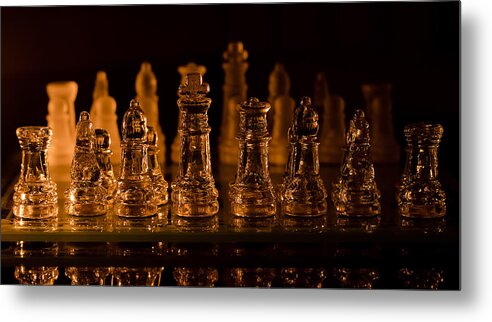  Metal Print featuring the photograph Candle Lit Chess Men by Lori Coleman