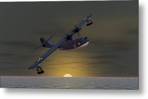 Consolidated Pby Catalina Metal Print featuring the digital art Catalina Sunset by Walter Colvin