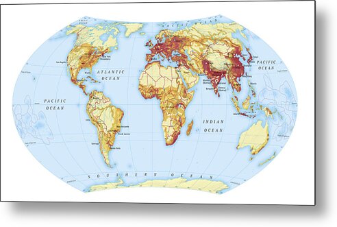 Horizontal Metal Print featuring the digital art Digital Illustration Of Map Showing World Population Areas by Dorling Kindersley