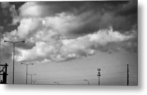 Black And White Clouds Metal Print featuring the digital art Street Lights and Clouds by Susan Stone