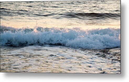 Coast Metal Print featuring the photograph Sea waves late in the evening by Michalakis Ppalis
