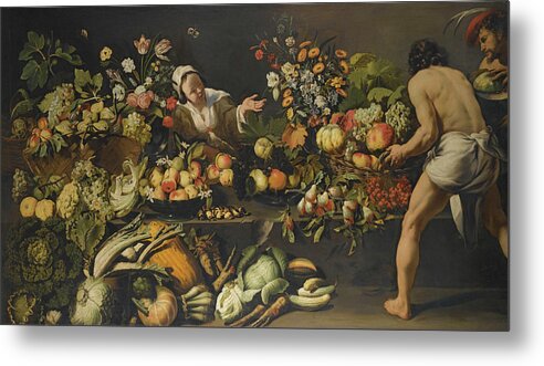 Italo - Flemish School Metal Print featuring the painting Vegetables And Flowers Arranged by MotionAge Designs