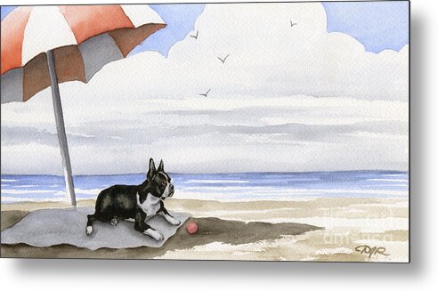 Boston Metal Print featuring the painting Boston Terrier At The Beach #1 by David Rogers