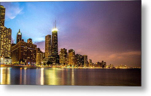 Chicago Metal Print featuring the photograph Chicago Skyline at Night #2 by Lev Kaytsner
