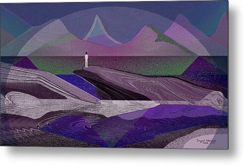 Large Wall Art Metal Print featuring the digital art 332 - Man on the rocks by Irmgard Schoendorf Welch