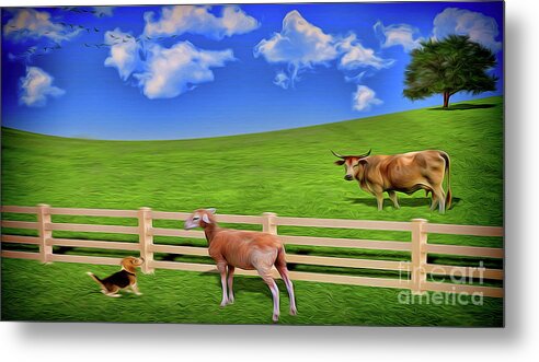 Cow Metal Print featuring the photograph A Field by Larry Mulvehill