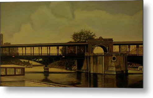 Paris Metal Print featuring the painting A View From Houseboat on the Seine by Thu Nguyen