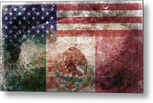 Composite Metal Print featuring the digital art American Mexican Tattered Flag by Az Jackson