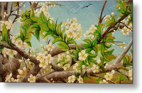 Apple Metal Print featuring the painting Apple blossom by Sorin Apostolescu