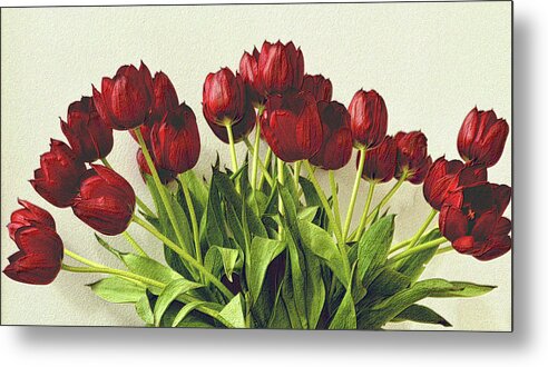 Tulips Metal Print featuring the photograph Array of Red Tulips by Nadalyn Larsen