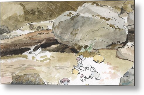Creek Metal Print featuring the painting Boulder at Snow Creek by Robert Bissett