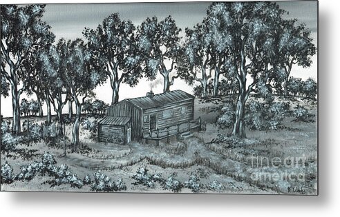 Trees Metal Print featuring the painting Cabin In The Woods by Kenneth Clarke