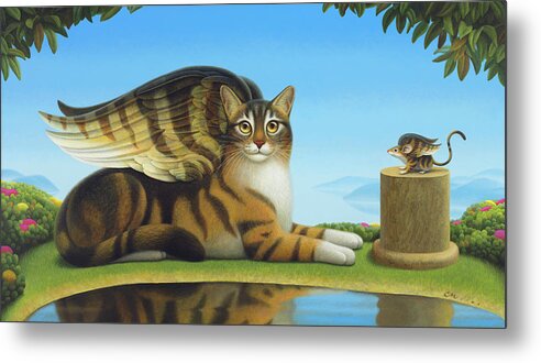 Cat Metal Print featuring the painting Cat and Mouse by Chris Miles