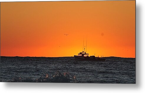 Ocean City Md Metal Print featuring the photograph Fishing Boat Eclipses The Sunrise by Robert Banach