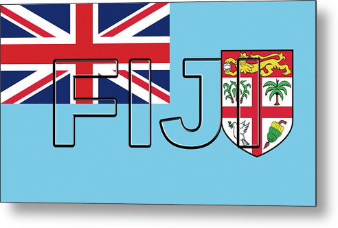 Fiji Metal Print featuring the digital art Flag of Fiji Word by Roy Pedersen