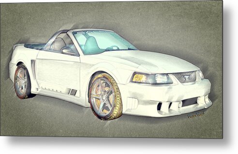 Fourth Generation Mustang Saleen Metal Print featuring the digital art Fourth Generation Mustang Saleen Rag Top Colour Sketch by Chas Sinklier