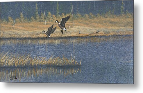 Landscape Metal Print featuring the painting Geese by Richard Faulkner