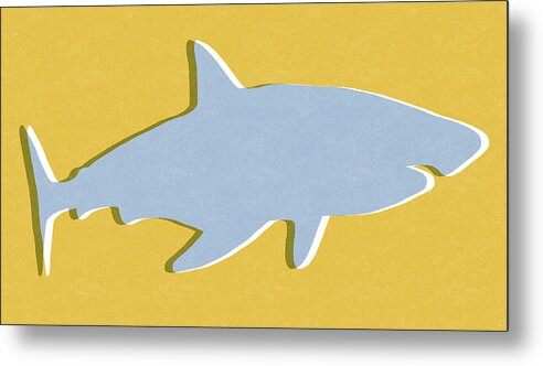 Shark Metal Print featuring the mixed media Grey and Yellow Shark by Linda Woods