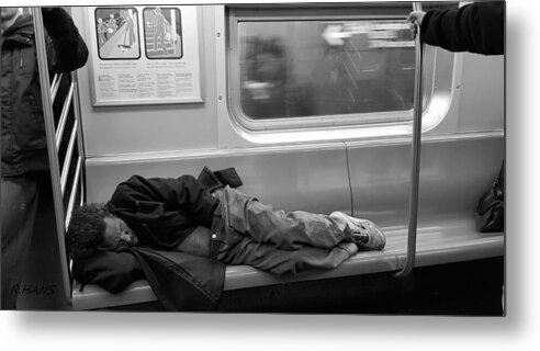 Urban Metal Print featuring the photograph Homeless In Motion In Black And White by Rob Hans