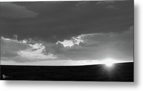 Black And White Metal Print featuring the photograph Horizon Sunset by Mary Anne Delgado