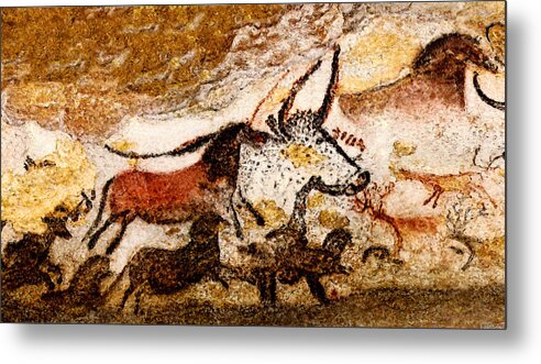 Lascaux Metal Print featuring the digital art Lascaux Hall of the Bulls - Horses and Aurochs by Weston Westmoreland