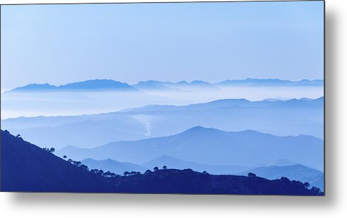 Andalucia Metal Print featuring the photograph Misty Blue Mountain Panorama by Geoff Smith