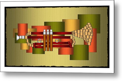 Music Metal Print featuring the digital art Music Series Horizontal Horn Abstract by Terry Mulligan
