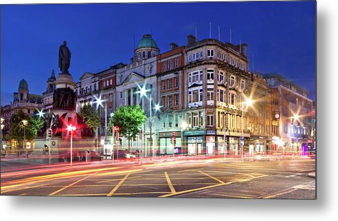 O Connell Street Metal Print featuring the photograph O' Connell Street at Night - Dublin City by Barry O Carroll