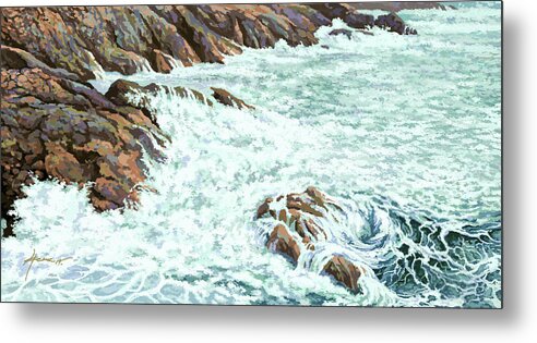 Water Metal Print featuring the painting On the Rocks by Hans Neuhart