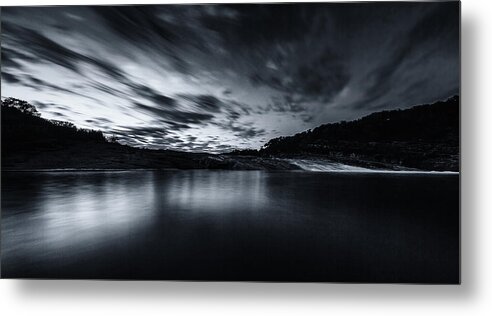 Peddernales Metal Print featuring the photograph Peddernales Falls Long Exposure Black and White #1 by Micah Goff