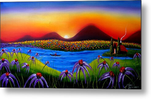  Metal Print featuring the painting Purple Cone Flowers At Dusk #2 by James Dunbar