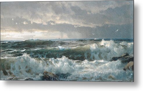 Winslow Homer Metal Print featuring the digital art Surf on the Rocks by Newwwman