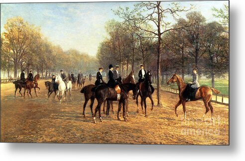 Riding; Exercise; Social; London; Horse; Rider; Leisure Metal Print featuring the painting The Morning Ride Rotten Row Hyde Park by Heywood Hardy