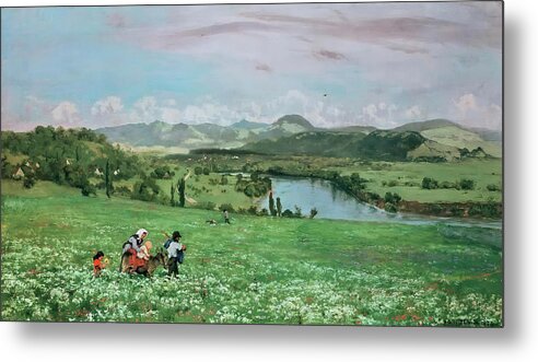 Painting Metal Print featuring the painting The Rhine near Sakingen by Mountain Dreams