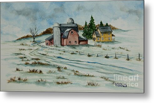 Winter Scene Paintings Metal Print featuring the painting Winter Down On The Farm by Charlotte Blanchard