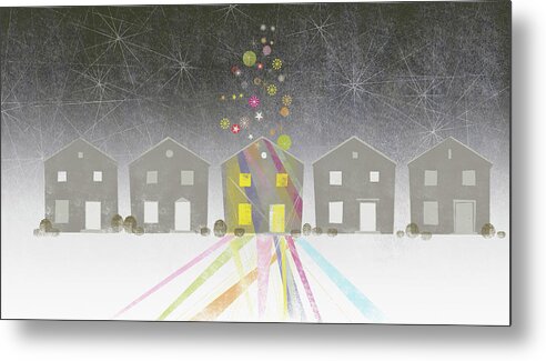 Five Objects Metal Print featuring the digital art A Row Of Houses by Jutta Kuss