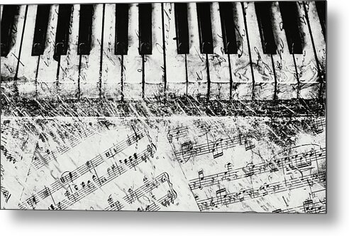 Piano Metal Print featuring the painting Black and White Piano Keys by Dan Meneely